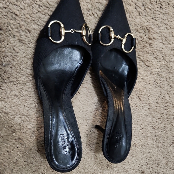 Gucci Black Mules with Gold Accents - Picture 1 of 3